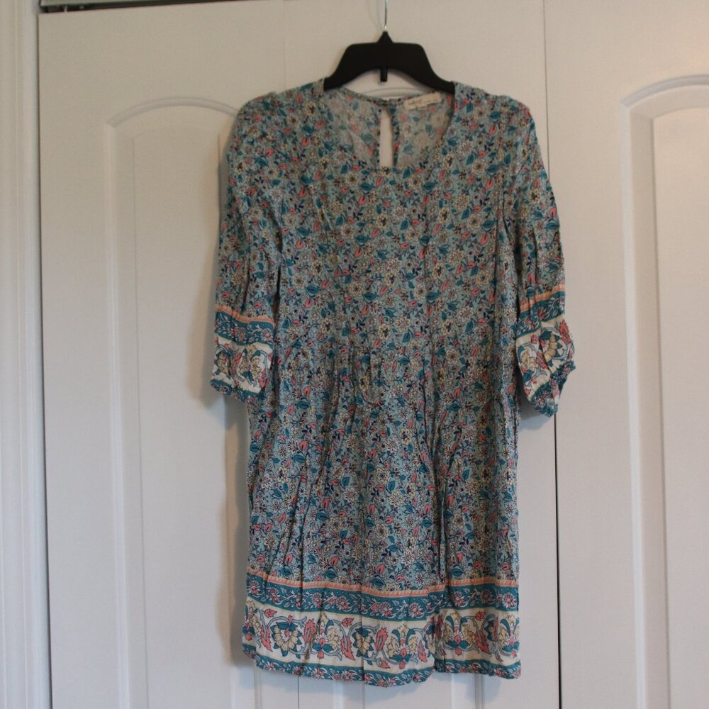 BeBop Babydoll 3/4 Sleeve Floral Lightweight Dress Size Large Rayon Pastel